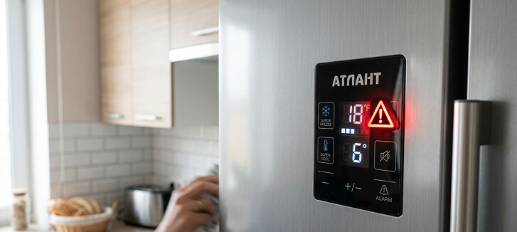 Мигает восклицательный знак в треугольнике на холодильнике Атлант